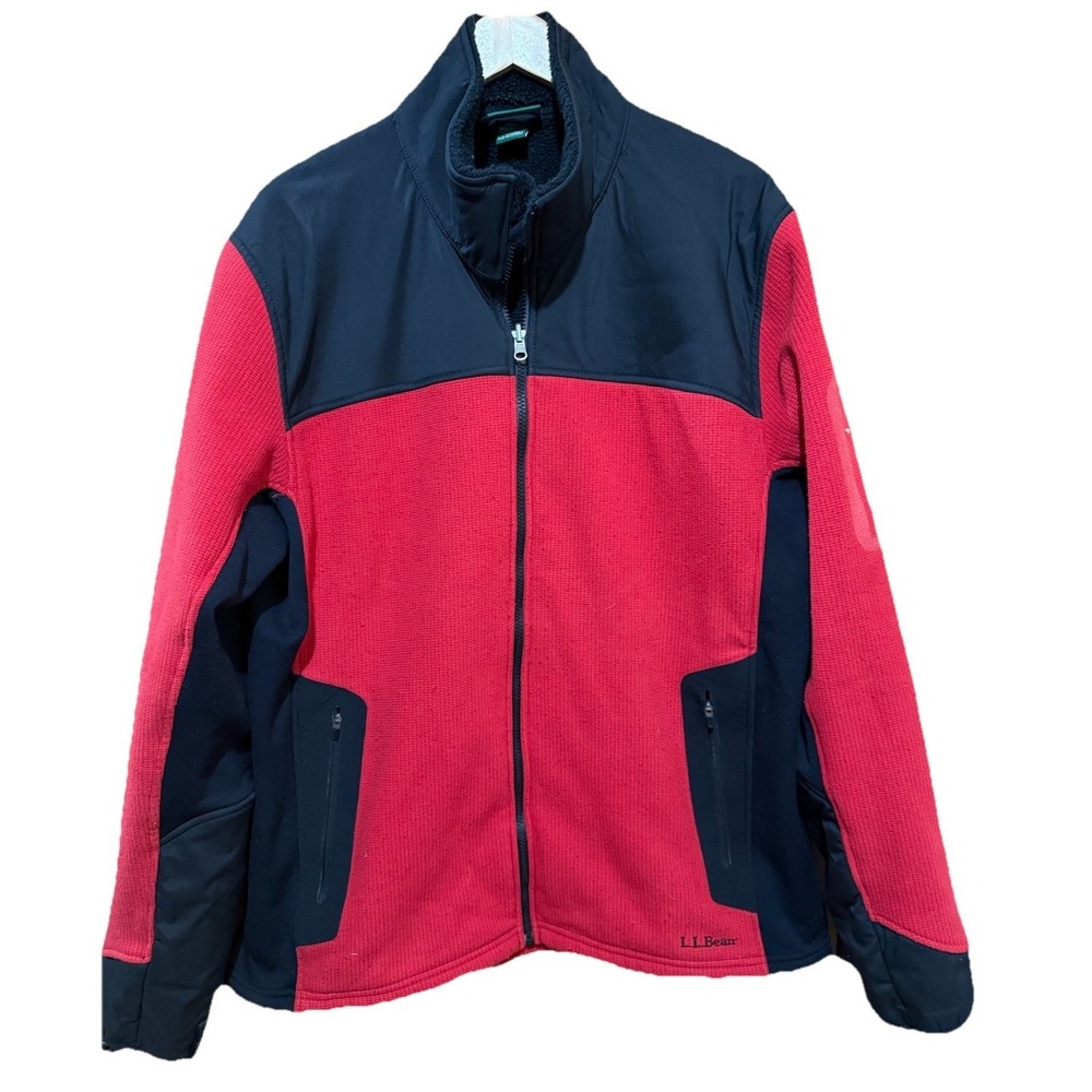 L.L.Bean Men's Waffle Fleece‎ Lined Jacket Red/Black Full Zip Gorpcore XL Reg
